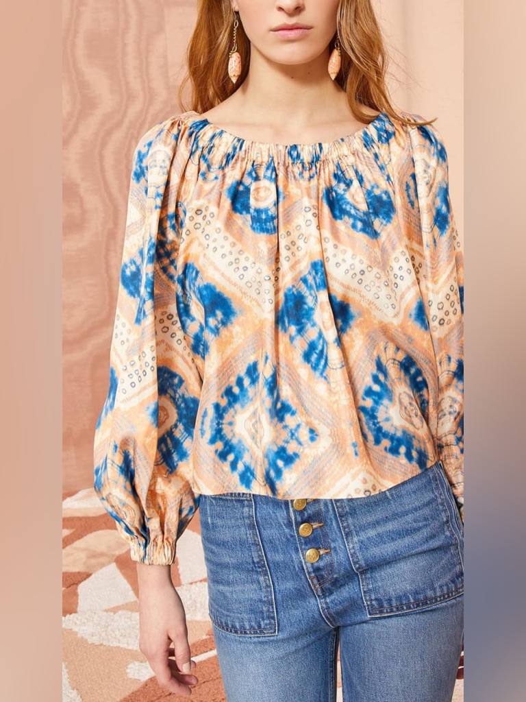 Ulla Johnson Nadya Blouse Silk Fossil Peasant Blouse Size 6 Silk Twill Flowy